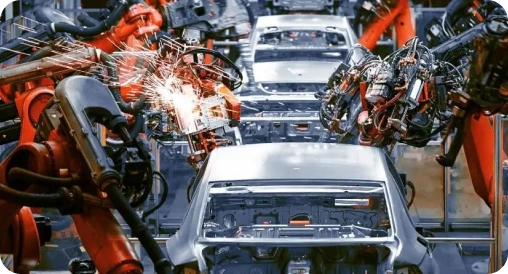 Smart factory robotic automation in car manufacturing process