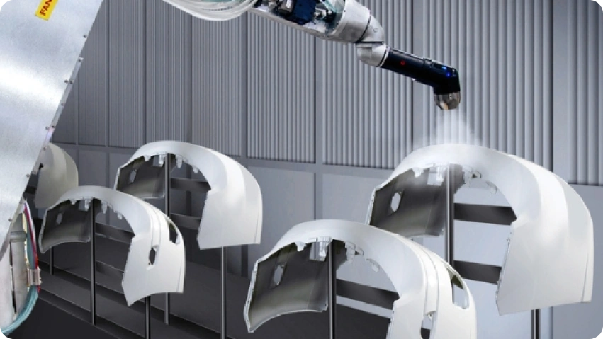 Robotic paint spraying system in automotive manufacturing 